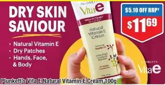 Chemist Warehouse Plunkett's Vita E Natural Vitamin E Cream 100g offer