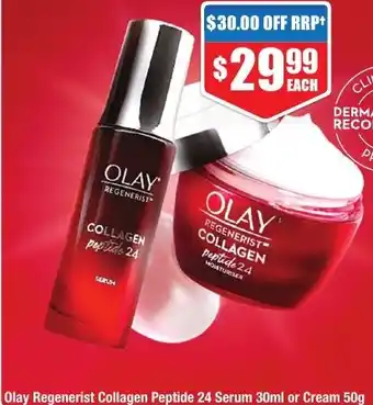 Chemist Warehouse Olay Regenerist Collagen Peptide 24 Serum 30ml or Cream 50g offer