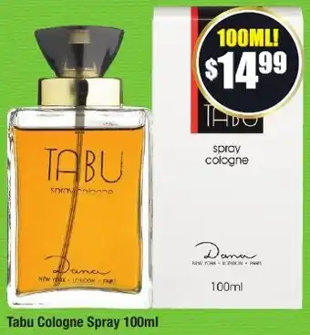 Chemist Warehouse Tabu Cologne Spray 100ml offer