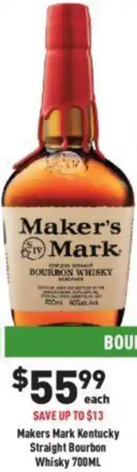 Makers Mark Kentucky Straight Bourbon Whisky 700ML