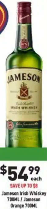 Liquor Legends Jameson Irish Whiskey 700ML/Jameson Orange 700ML offer