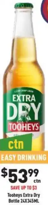 Tooheys Extra Dry Bottle 24X345ML