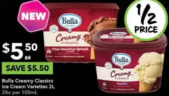 Ritchies Bulla Creamy Classics Ice Cream Varieties 2L offer