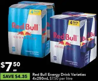 Ritchies Red Bull Energy Drink Varieties 4x250mL offer