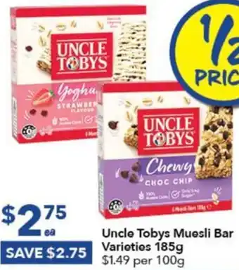 Ritchies Uncle Tobys Muesli Bar Varieties 185g offer