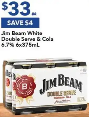 Jim Beam White Double Serve & Cola 6.7% 6x375mL