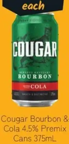 Cellarbrations Cougar Bourbon & Cola 4.5% Premix Cans 375mL offer