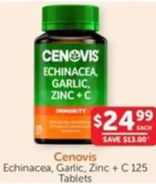Cenovis Echinacea, Garlic, Zinc + C 125 Tablets