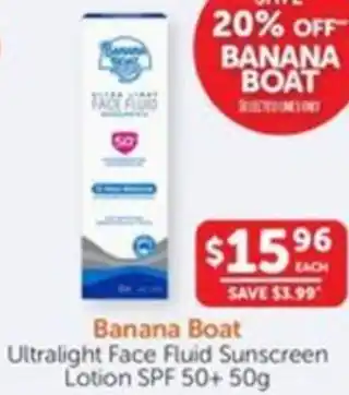 WHOLELIFE catalogue Banana Boat Ultralight Face Fluid Sunscreen Lotion SPF 50+50g offer