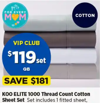 Spotlight KOO ELITE 1000 Thread Count Cotton Sheet Set offer