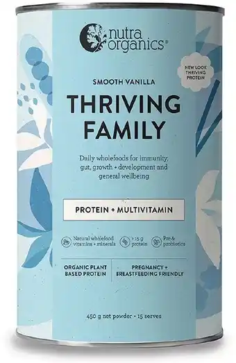 healthylife Nutra Organics Thriving Family Protein Smooth Vanilla 450g offer