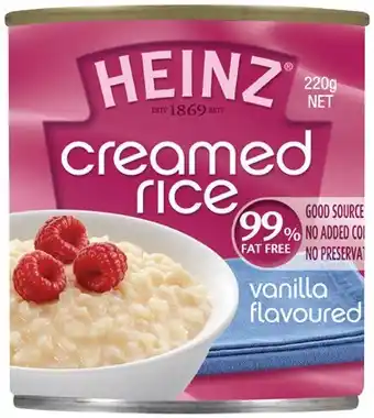 IGA Heinz Vanilla Flavoured Creamed Rice 220g offer