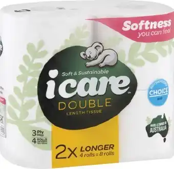 IGA icare Double Length Toilet Tissue 3 Ply 4 Pack offer