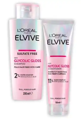 Coles L'Oréal Elvive Glycolic Gloss Shampoo 200mL or Conditioner 150mL offer