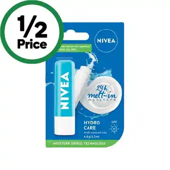 Woolworths Nivea Hydro Care SPF15 Lip Balm 4.8g‡ offer