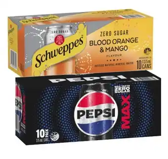 Coles Pepsi, Solo or Schweppes Soft Drink or Schweppes Sparkling Water 10x375mL offer