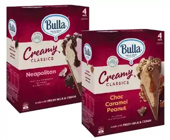 Coles Bulla Creamy Classic Cones 520mL or Creamy Classic Sandwich 560mL offer