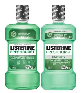 Coles Listerine Mouthwash Freshburst or Freshburst Zero 500mL offer