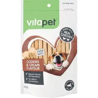 Woolworths Vitapet Cookies & Cream Sticks With Chicken Dog Treats 100g offer