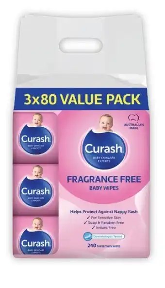 Coles Curash Fragrance Free Baby Wipes 240 Pack offer