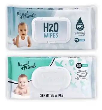 Coles Rascal + Friends H2O Baby Wipes 72 Pack or Sensitive Wipes 80 Pack offer