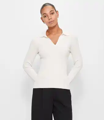 Target Long Sleeve Collared Rib Polo Top - Preview - Cloud Dancer offer