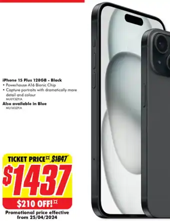 The Good Guys iPhone 15 Plus 128GB - Black offer
