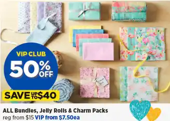 Spotlight ALL Bundles, Jelly Rolls & Charm Packs offer