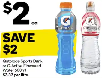 Woolworths Gatorade Sports Drink or G-Active Flavoured Water 600ml offer