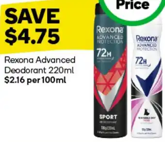 Woolworths Rexona Advanced Deodorant 220ml offer
