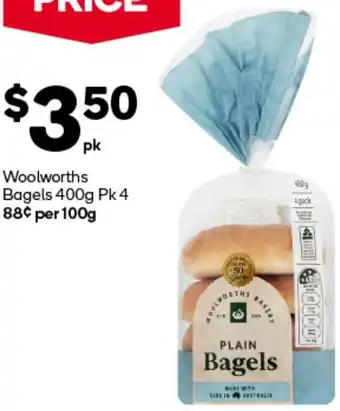 Woolworths Woolworths Bagels 400g Pk 4 offer