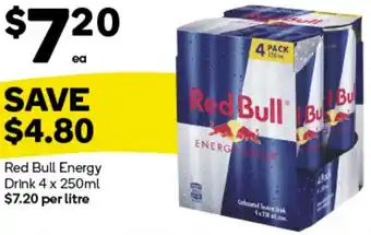 Woolworths Red Bull Energy Drink 4 x 250ml offer