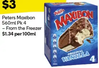 Woolworths Peters Maxibon 560ml Pk 4 offer