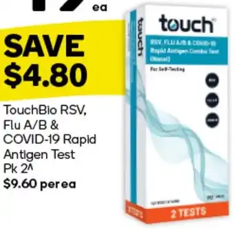 Woolworths TouchBio RSV, Flu A/B & COVID-19 Rapid Antigen Test Pk 2 offer