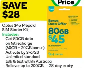 Woolworths Optus $45 Prepaid SIM Starter Kit offer