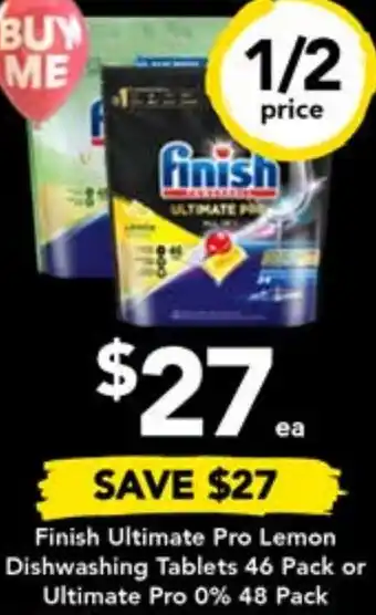 Drakes Finish Ultimate Pro Lemon Dishwashing Tablets 46 Pack or Ultimate Pro 0% 48 Pack offer