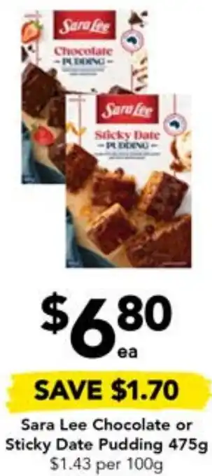 Drakes Sara Lee Chocolate or Sticky Date Pudding 475g offer