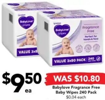 Drakes Babylove Fragrance Free Baby Wipes 240 Pack offer