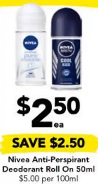 Drakes Nivea Anti-Perspirant Deodorant Roll On 50ml offer