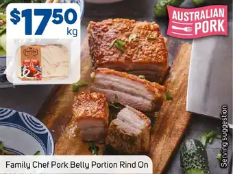 Foodland Family Chef Pork Belly Portion Rind On offer