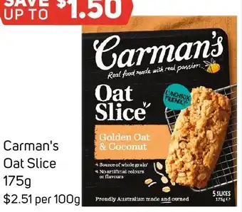 Foodland Carman's Oat Slice 175g offer