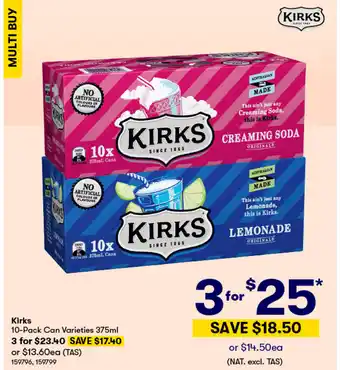 BIG W Kirks 10-Pack Can Varieties 375mL offer