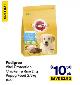 BIG W Pedigree Vital Protection Chicken & Rice Dry Puppy Food 2.5kg offer