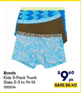 BIG W Bonds Kids 3-Pack Trunk offer