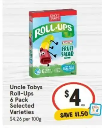 IGA Uncle Tobys Roll-Ups 6 Pack offer