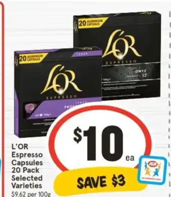 IGA L'OR Espresso Capsules 20 Pack offer