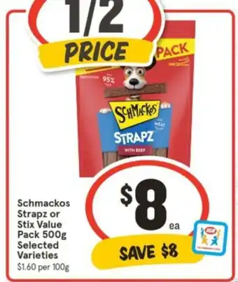 IGA Schmackos Strapz or Stix Value Pack 500g offer