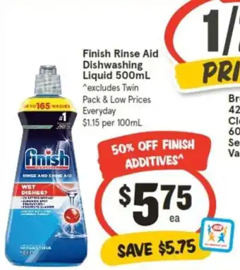 IGA Finish Rinse Aid Dishwashing Liquid 500mL offer