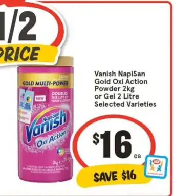 IGA Vanish Napisan Gold Oxi Action Powder 2kg or Gel 2 Litre offer