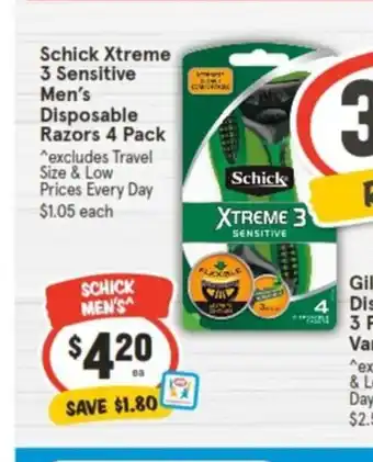 IGA Schick Xtreme 3 Sensitive Men's Disposable Razors 4 Pack offer